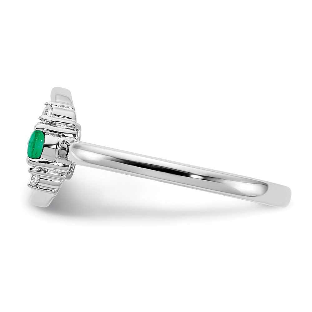 14K White Gold Polished Real Diamond and Emerald Circle Ring