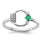 14K White Gold Polished Real Diamond and Emerald Circle Ring