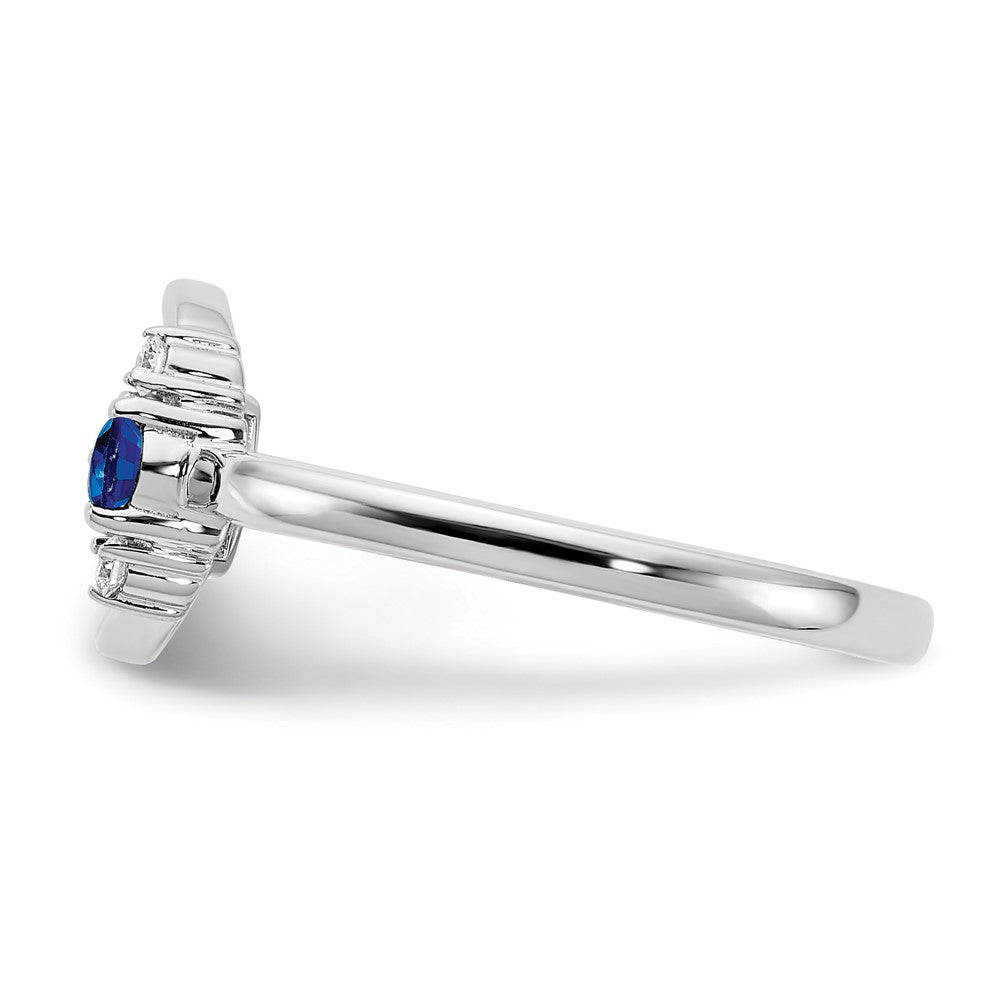 14K White Gold Polished Real Diamond and Blue Sapphire Circle Ring