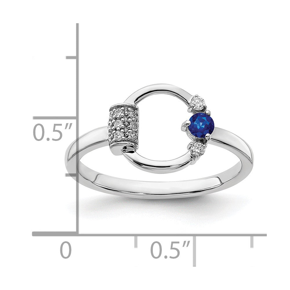 14K White Gold Polished Real Diamond and Blue Sapphire Circle Ring