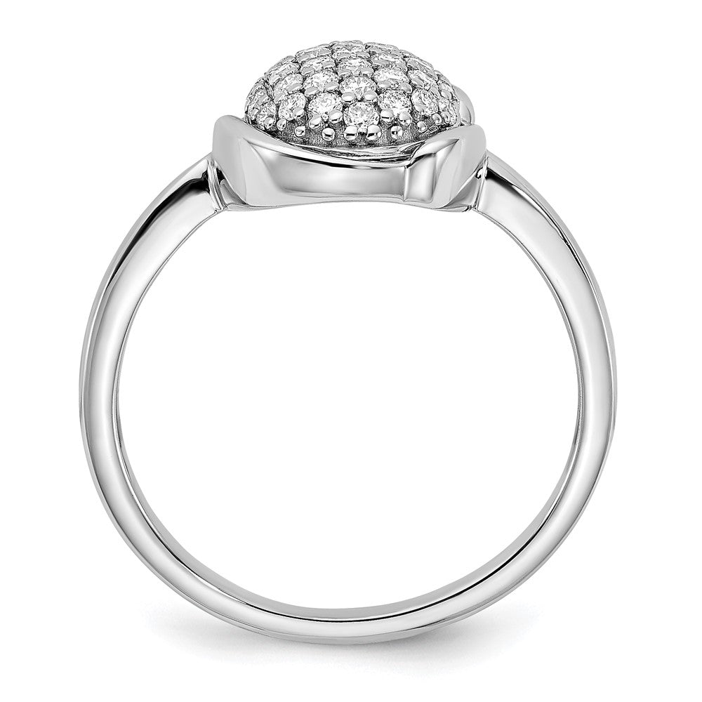 14K White Gold Polished Oval Pave Real Diamond Ring