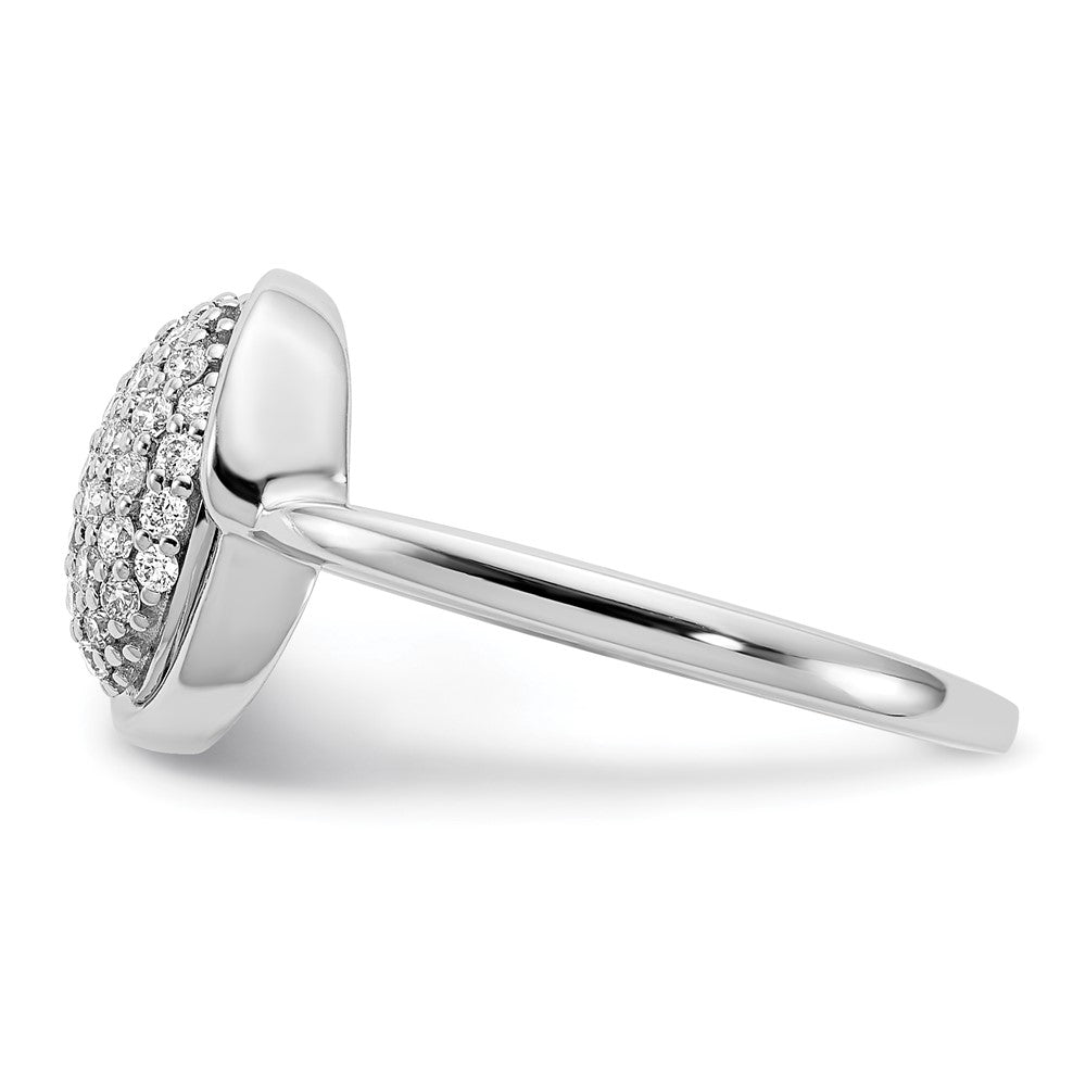 14K White Gold Polished Oval Pave Real Diamond Ring