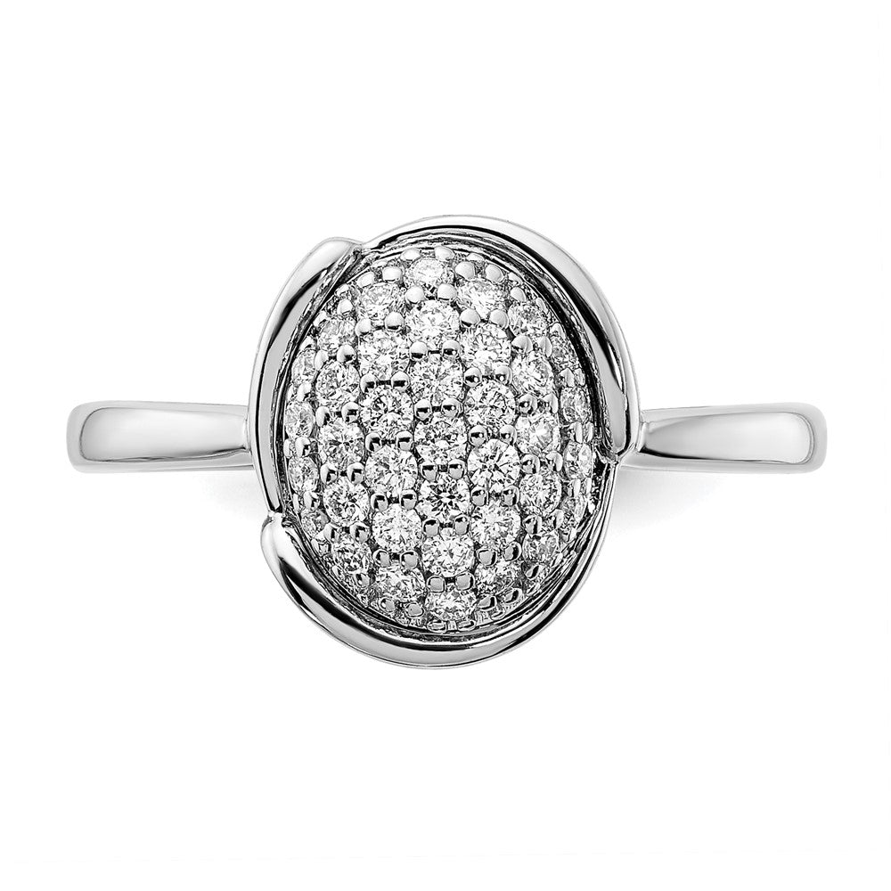 14K White Gold Polished Oval Pave Real Diamond Ring
