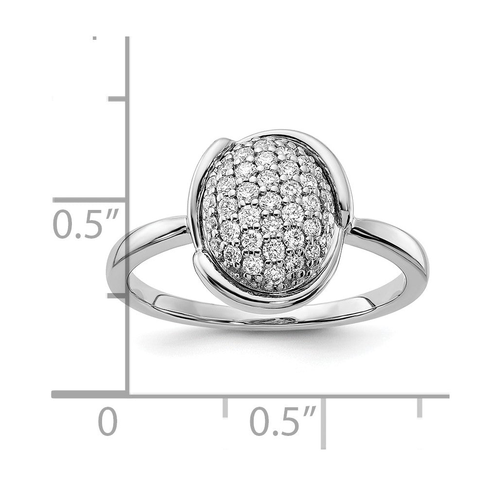14K White Gold Polished Oval Pave Real Diamond Ring