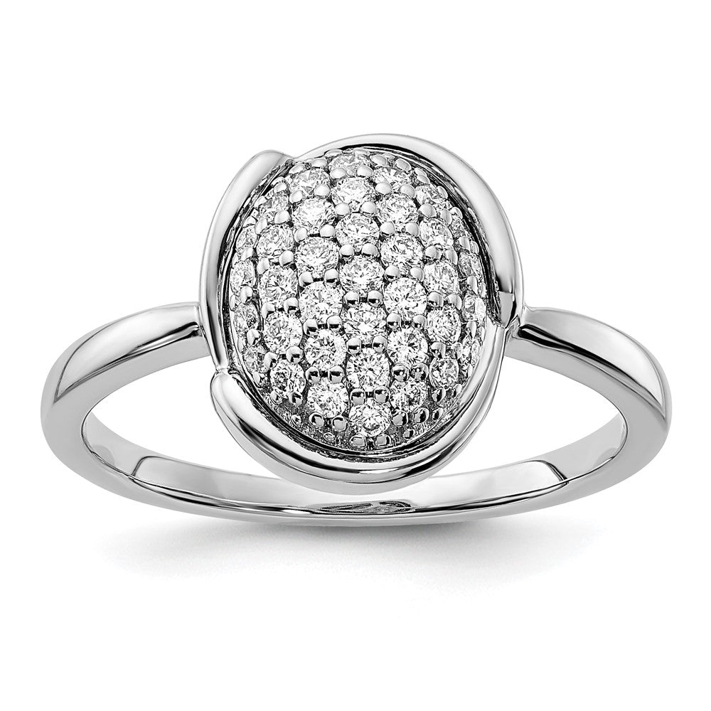 14K White Gold Polished Oval Pave Real Diamond Ring