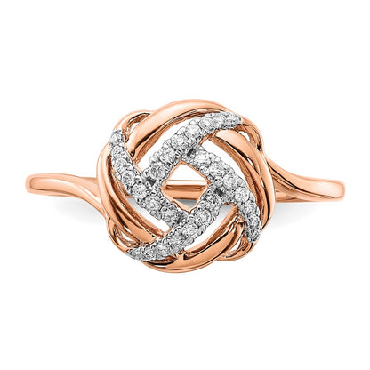 14k Rose Gold Polished Real Diamond Love Knot Ring