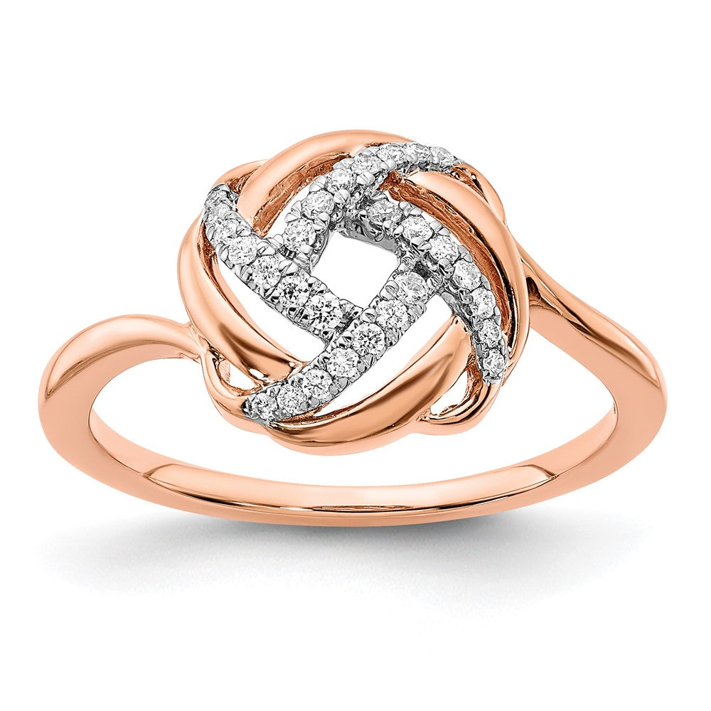 14k Rose Gold Polished Real Diamond Love Knot Ring