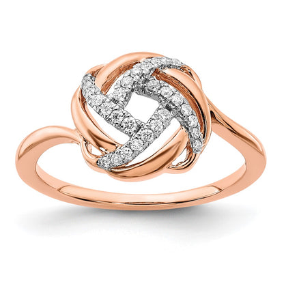 14k Rose Gold Polished Real Diamond Love Knot Ring