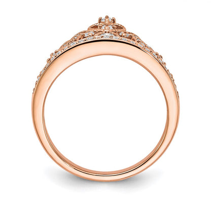 14k Rose Gold Polished Real Diamond Tiara Ring