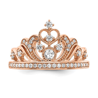 14k Rose Gold Polished Real Diamond Tiara Ring