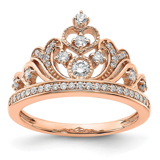 14k Rose Gold Polished Real Diamond Tiara Ring