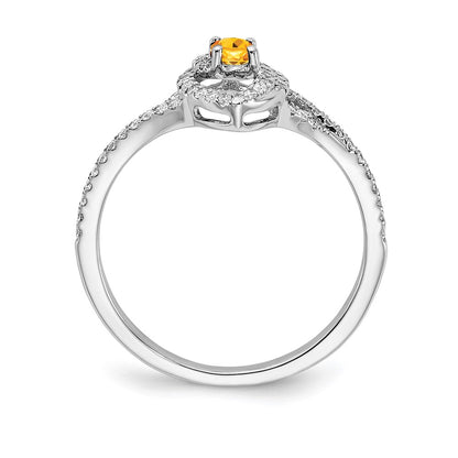 14k White Gold Polished Real Diamond and Citrine Ring