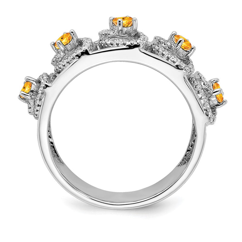 14k White Gold Polished Real Diamond and Citrine Ring