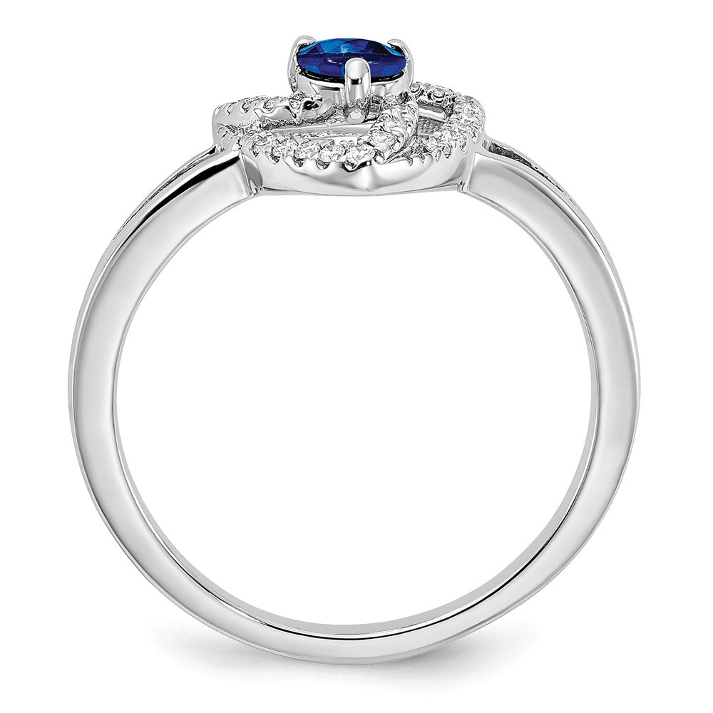 14k White Gold Real Diamond and Blue Sapphire Triangle Ring