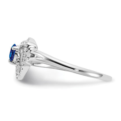 14k White Gold Real Diamond and Blue Sapphire Triangle Ring