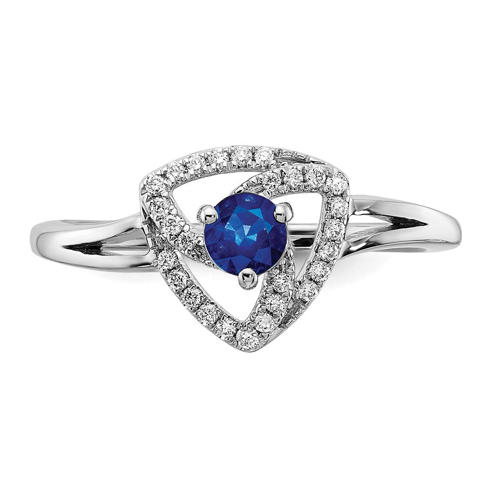 14k White Gold Real Diamond and Blue Sapphire Triangle Ring
