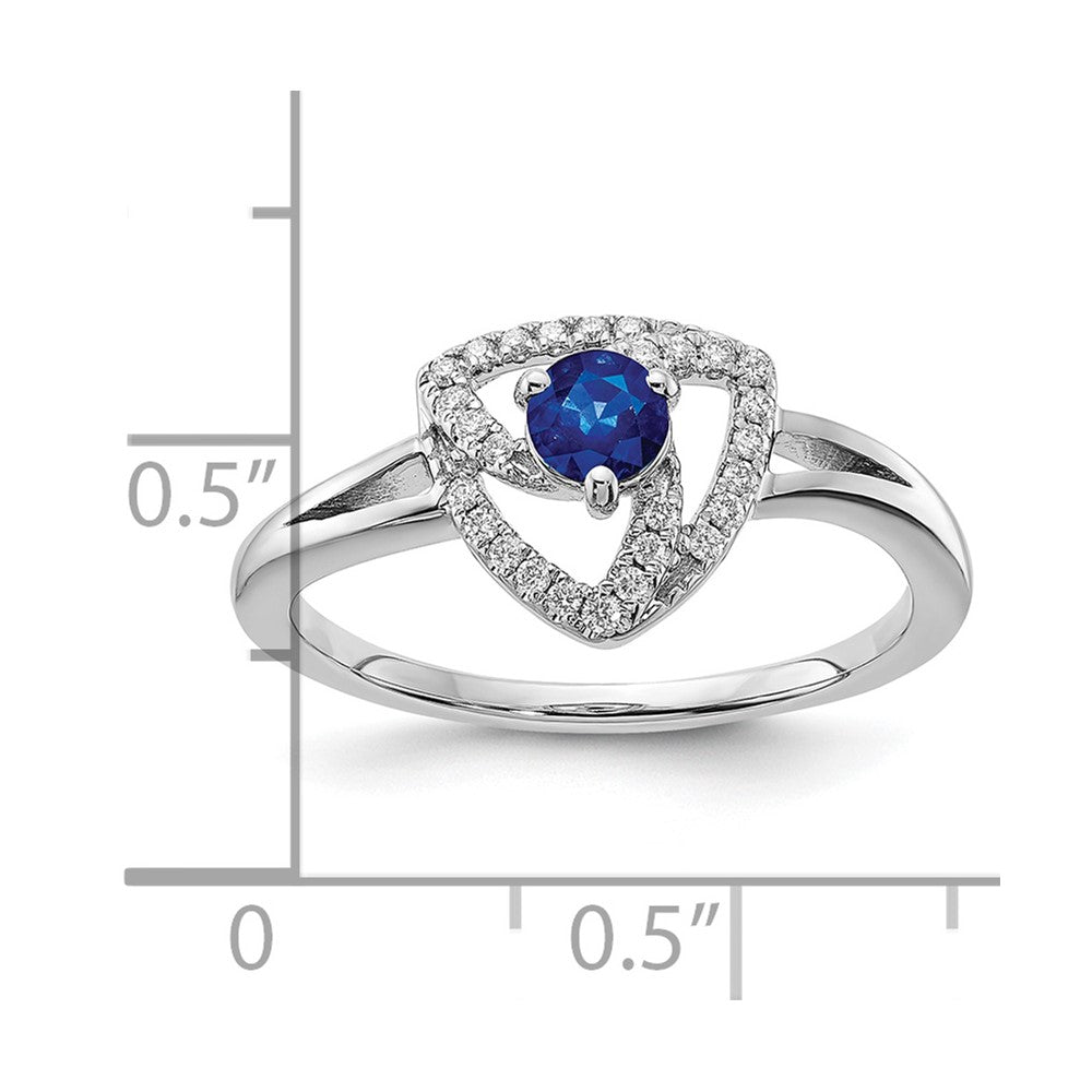 14k White Gold Real Diamond and Blue Sapphire Triangle Ring