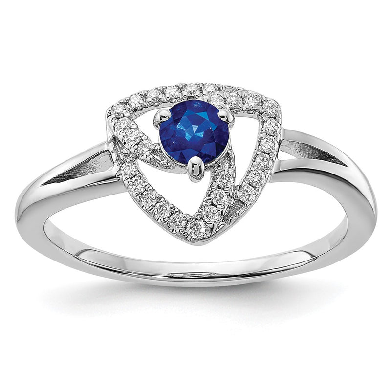 14k White Gold Real Diamond and Blue Sapphire Triangle Ring