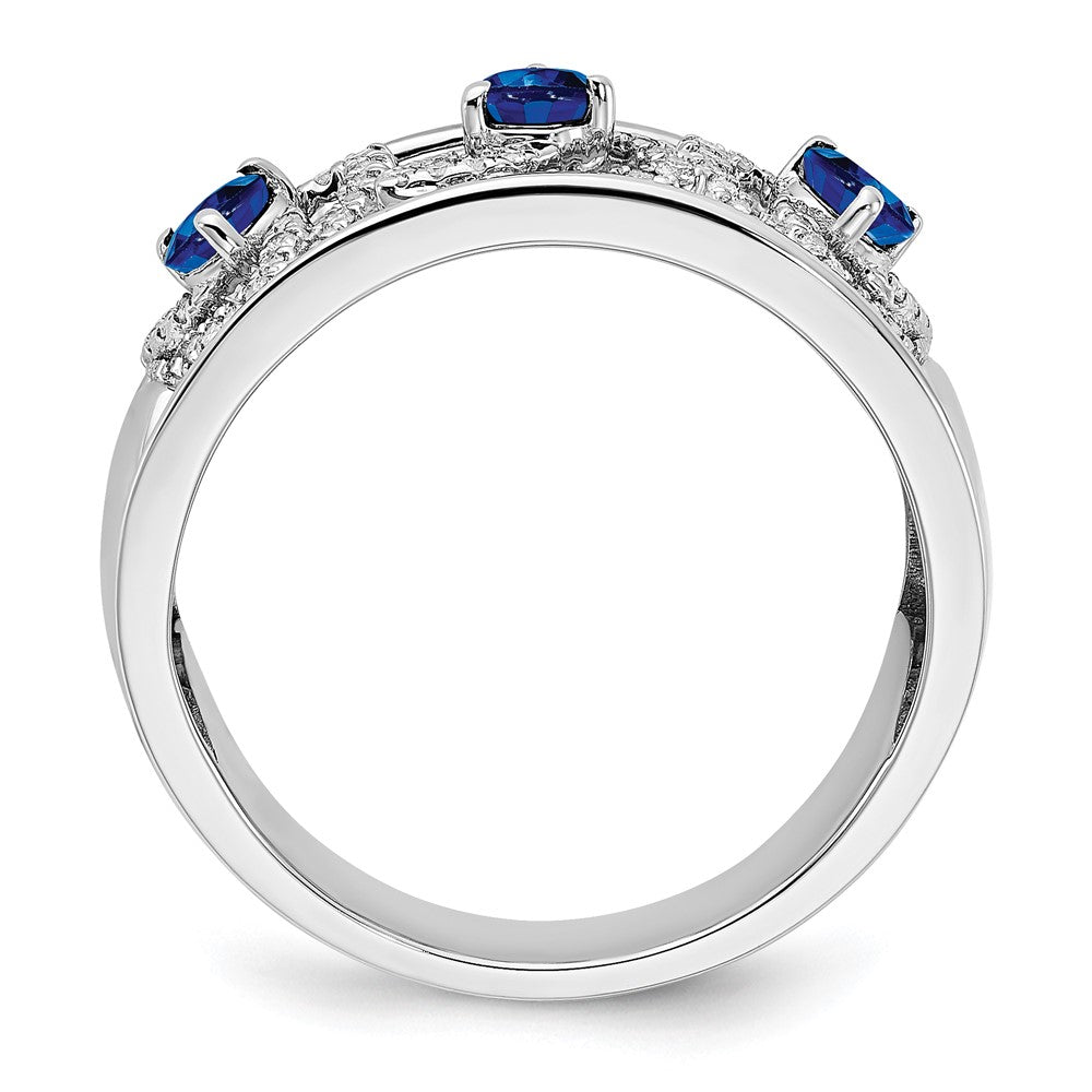 14k White Gold Real Diamond and Blue Sapphire Triangles Ring