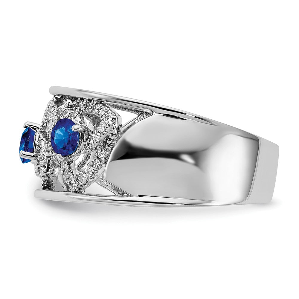 14k White Gold Real Diamond and Blue Sapphire Triangles Ring
