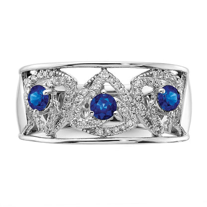 14k White Gold Real Diamond and Blue Sapphire Triangles Ring