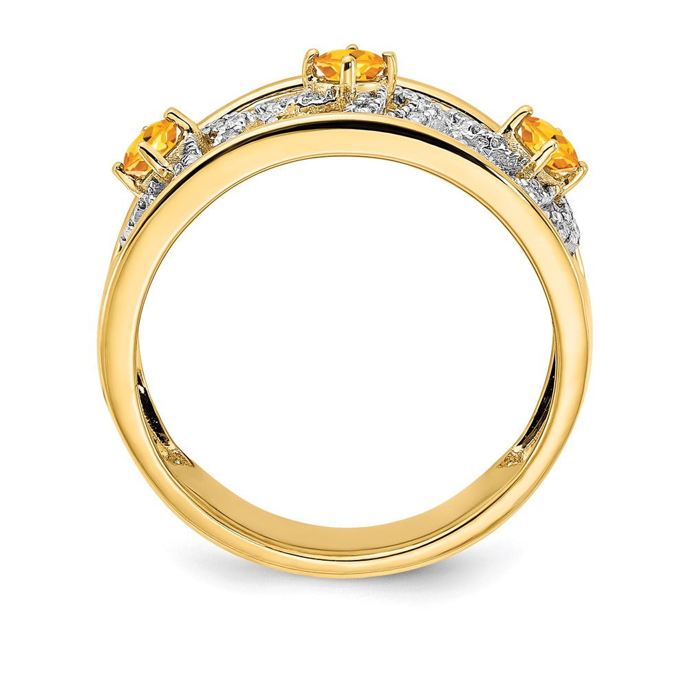 14K Yellow Gold Polished Real Diamond and Citrine Squares Ring
