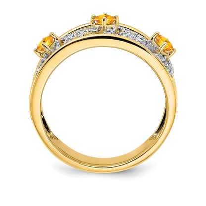 14K Yellow Gold Polished Real Diamond and Citrine Squares Ring