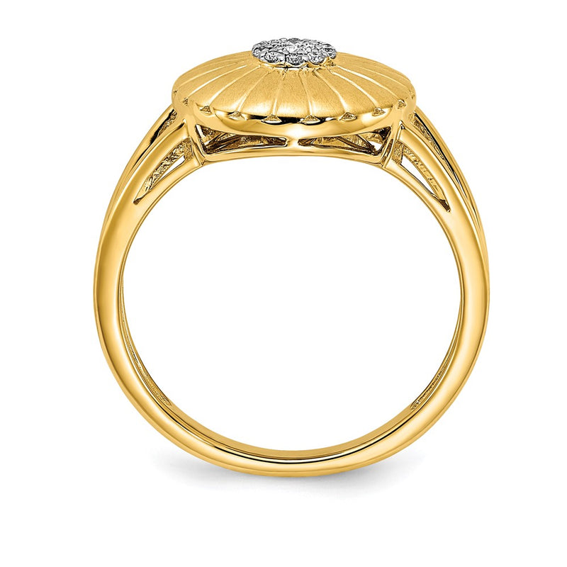14K Yellow Gold Satin Real Diamond Flower Ring