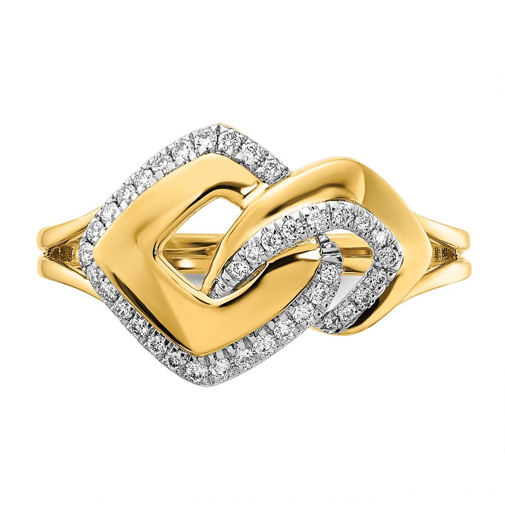 14K Yellow Gold Polished Real Diamond Fancy Shaped Ring