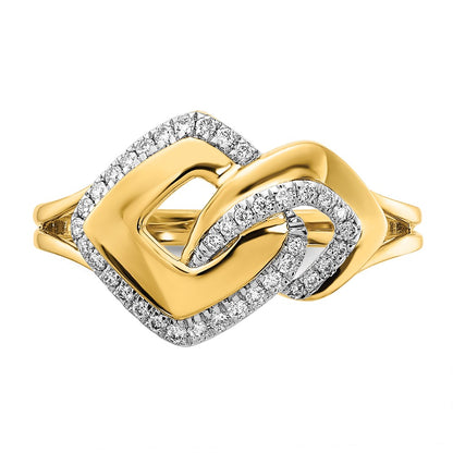 14K Yellow Gold Polished Real Diamond Fancy Shaped Ring
