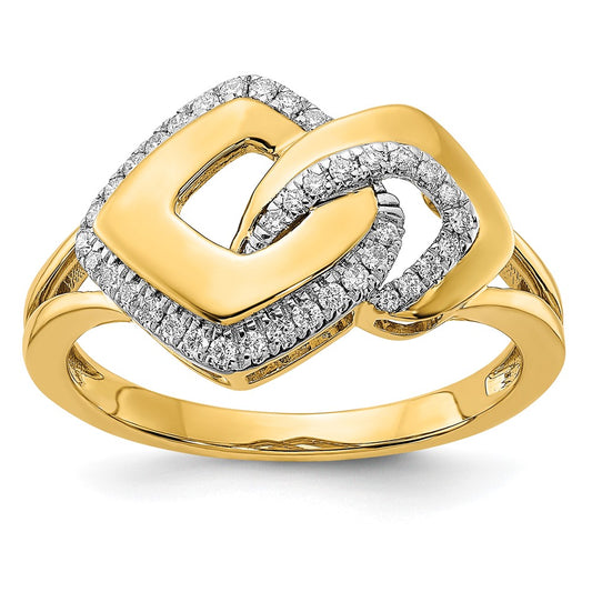 14K Yellow Gold Polished Real Diamond Fancy Shaped Ring