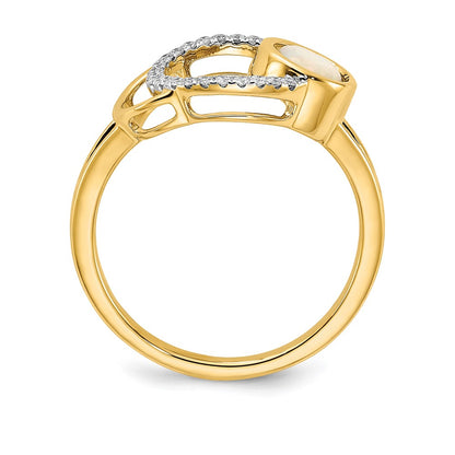 14K Yellow Gold Polished Real Diamond & Opal Circle Ring