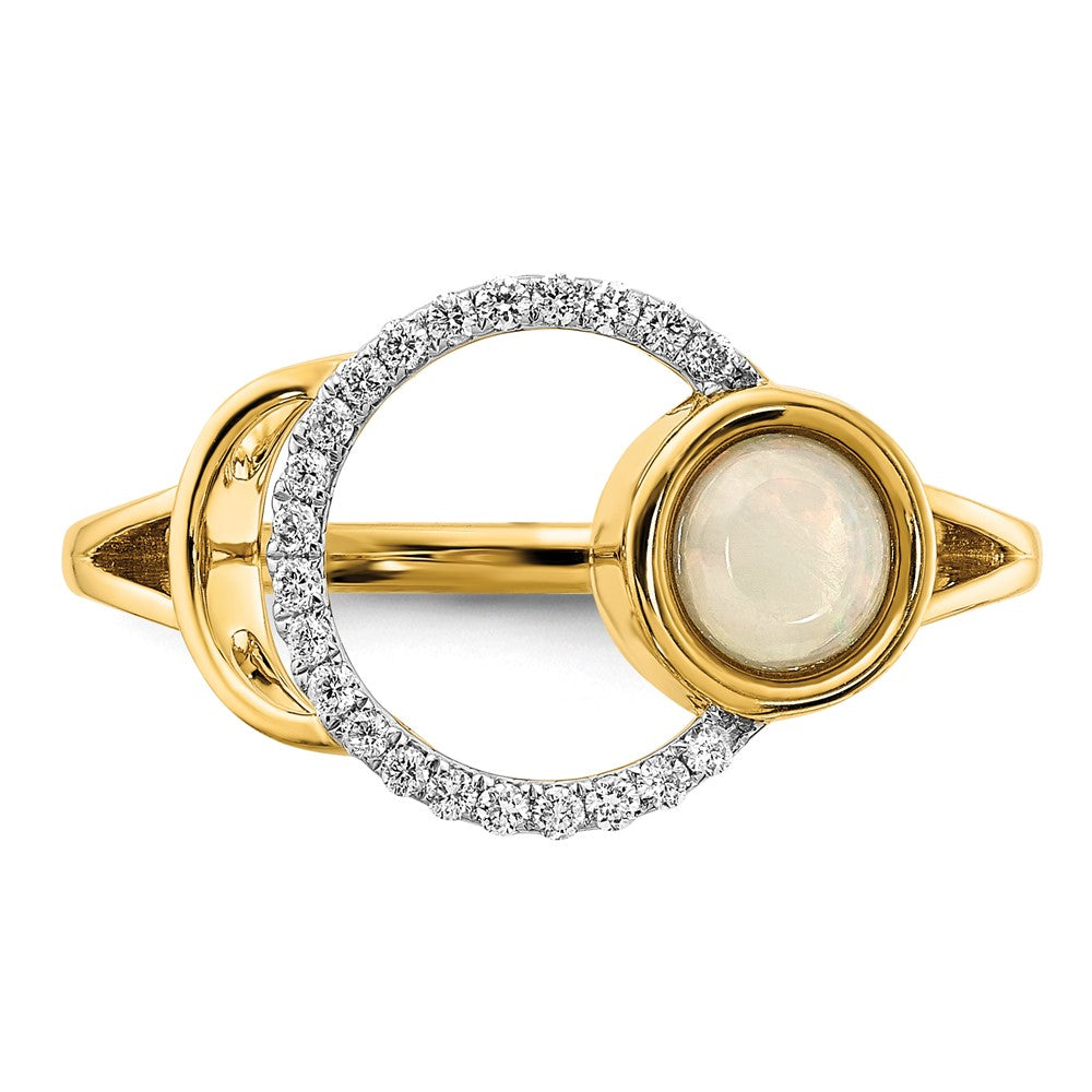 14K Yellow Gold Polished Real Diamond & Opal Circle Ring