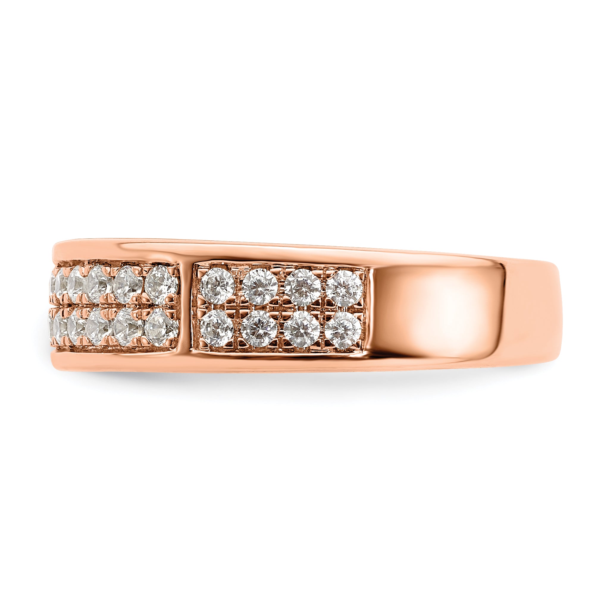 0.50ct. CZ Solid Real 14K Rose Gold Complete 2 Row Pave Wedding Wedding Band Ring