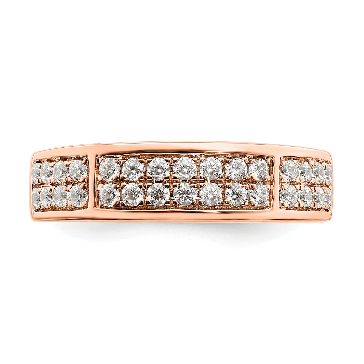 0.50ct. CZ Solid Real 14K Rose Gold Complete 2 Row Pave Wedding Wedding Band Ring