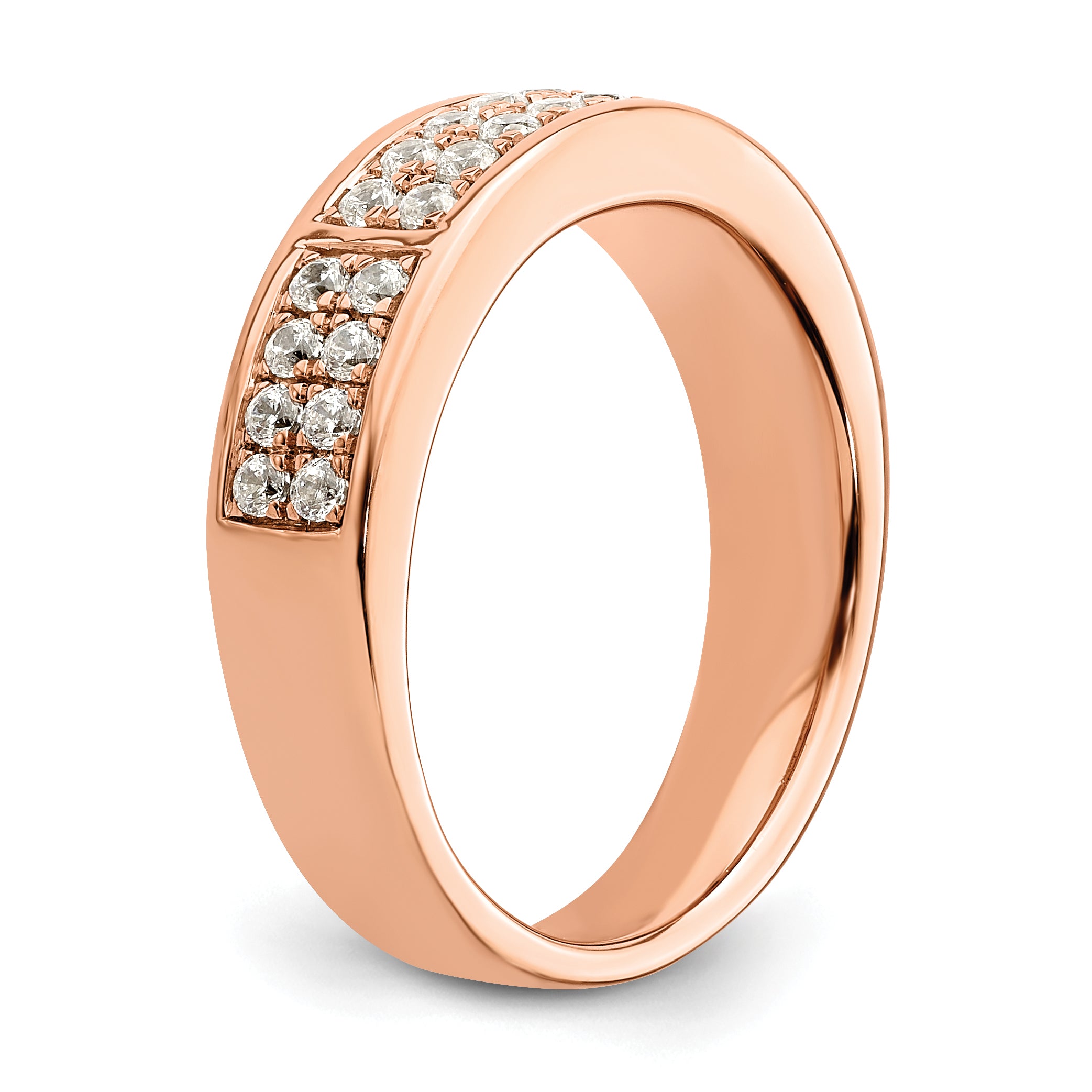 0.50ct. CZ Solid Real 14K Rose Gold Complete 2 Row Pave Wedding Wedding Band Ring