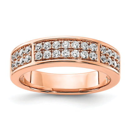 0.50ct. CZ Solid Real 14K Rose Gold Complete 2 Row Pave Wedding Wedding Band Ring