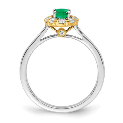 14k Two-Tone Gold Emerald and Real Diamond Halo Ring