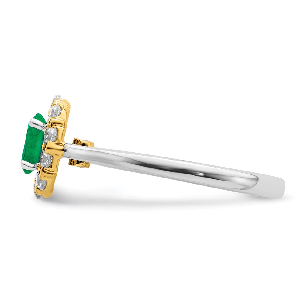 14k Two-Tone Gold Emerald and Real Diamond Halo Ring