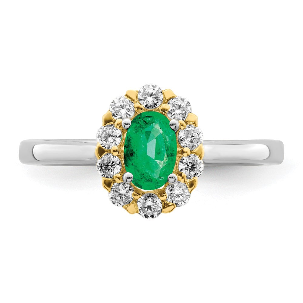 14k Two-Tone Gold Emerald and Real Diamond Halo Ring