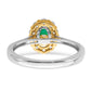 Solid 14k Two-tone Simulated Emerald and CZ Halo Ring