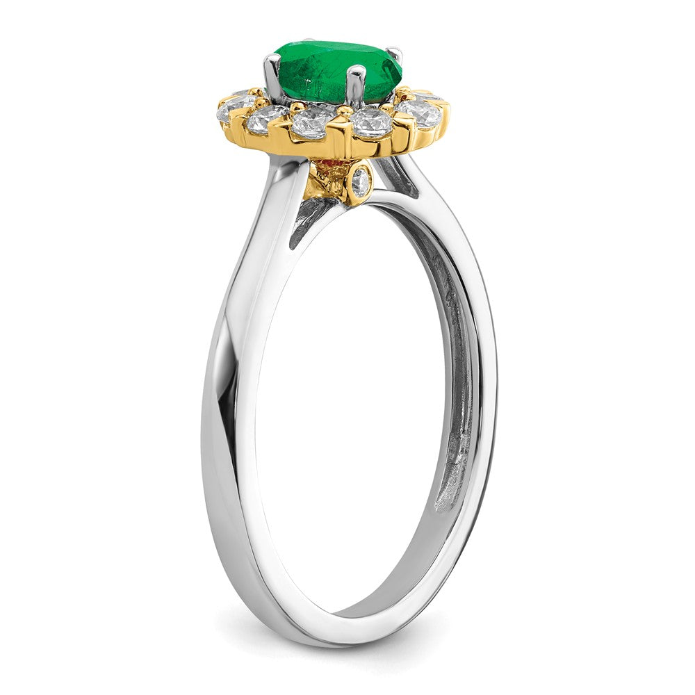 14k Two-Tone Gold Emerald and Real Diamond Halo Ring
