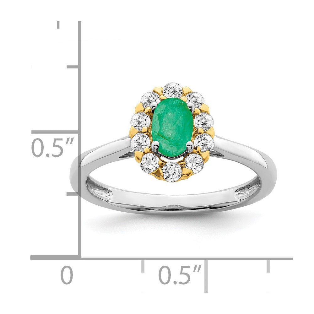 14k Two-Tone Gold Emerald and Real Diamond Halo Ring