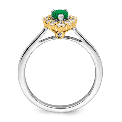 14k Two-Tone Gold Emerald and Real Diamond Ring