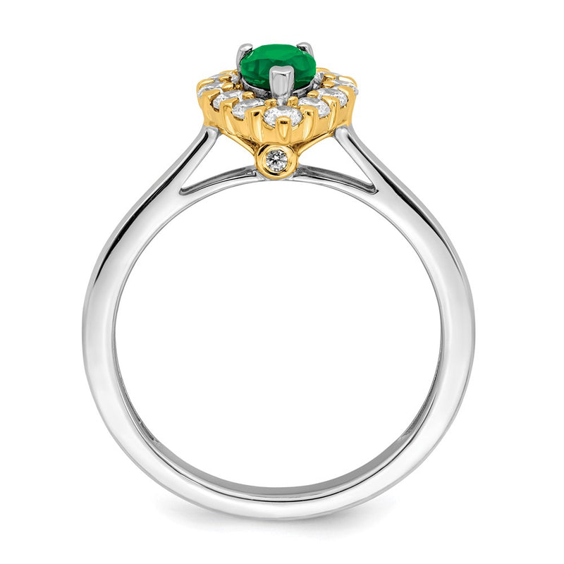 14k Two-Tone Gold Emerald and Real Diamond Ring
