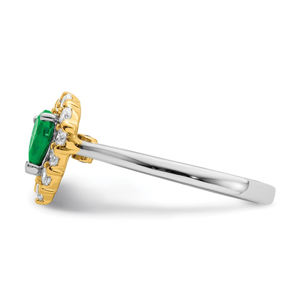 14k Two-Tone Gold Emerald and Real Diamond Ring