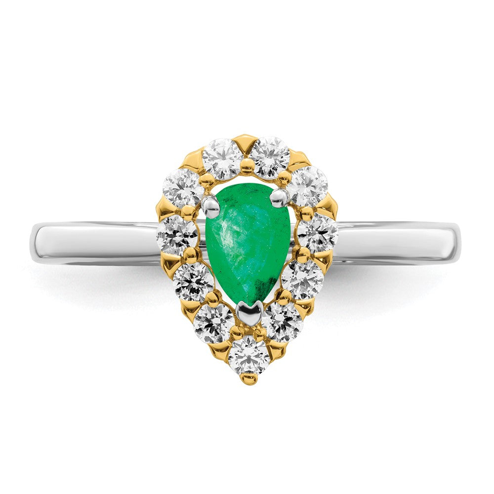 14k Two-Tone Gold Emerald and Real Diamond Ring