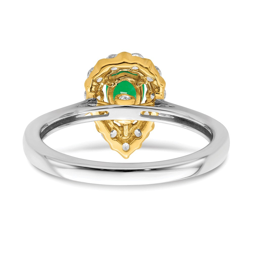 14k Two-Tone Gold Emerald and Real Diamond Ring