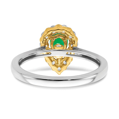14k Two-Tone Gold Emerald and Real Diamond Ring