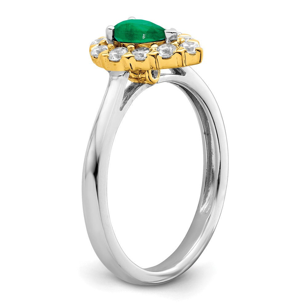 14k Two-Tone Gold Emerald and Real Diamond Ring